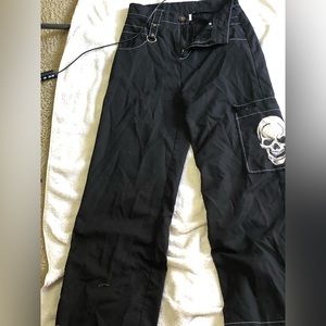 Skull graphic polyester pants